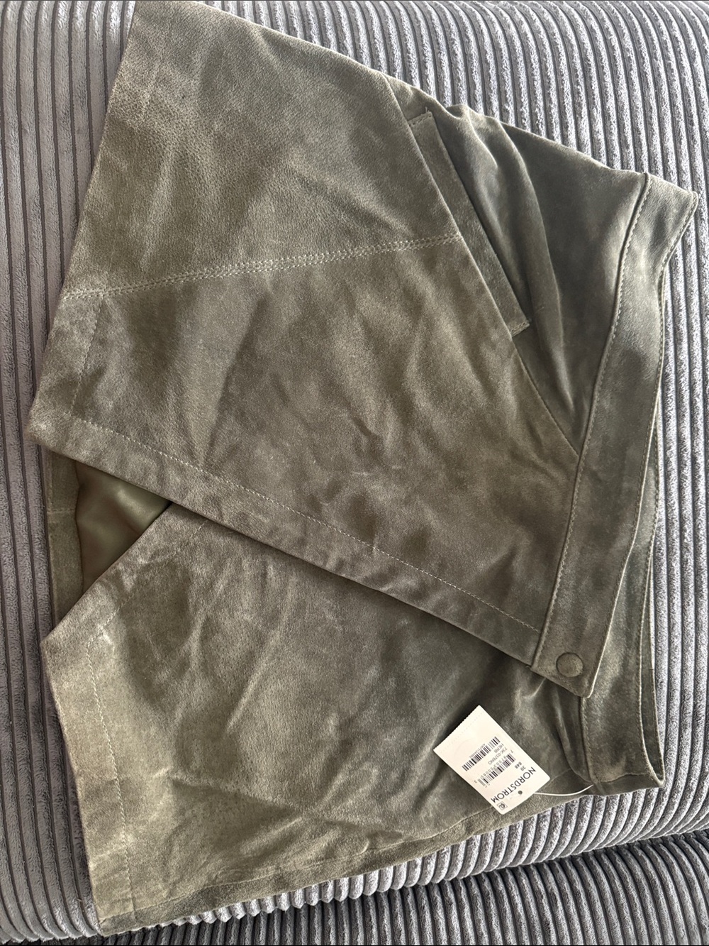 Womens Olive Green Suede-Look Skirt
